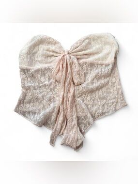 Lace Strapless Bow Tie Bandeau Top in Blush; Hollister vintage